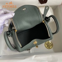 HERMES  杏仁绿   原單半手縫Mini Lindy 19cm 進口TC皮