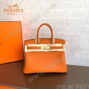 HERMES 原單  经典橙   鉑金包Brikin 30cm 進口togo皮  蜜蠟線 全鋼鍍K金五金