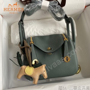 HERMES  杏仁绿   原單半手縫Mini Lindy 19cm 進口TC皮