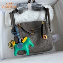 HERMES  锡器灰  原單半手縫Mini Lindy 19cm 進口TC皮