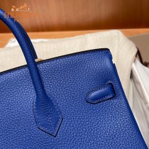 HERMES  电光蓝   原單 鉑金包Brikin 25cm 進口togo皮  蜜蠟線 全鋼鍍K金五金