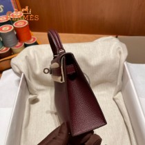 HERMES   酒红   原單 Mini Kelly 二代  Epsom掌紋皮