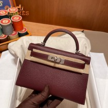 HERMES   酒红   原單 Mini Kelly 二代  Epsom掌紋皮