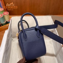 HERMES  宝石蓝   原單半手縫Mini Lindy 19cm 進口TC皮