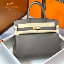 HERMES 原單  锡器灰   鉑金包Brikin 30cm 進口togo皮  蜜蠟線 全鋼鍍K金五金