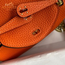 HERMES  橙色   原單半手縫Mini Lindy 19cm 進口TC皮