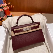 HERMES   酒红   原單 Mini Kelly 二代  Epsom掌紋皮