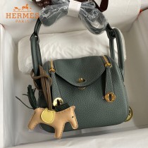 HERMES  杏仁绿   原單半手縫Mini Lindy 19cm 進口TC皮