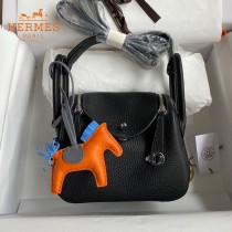 HERMES  黑色   原單半手縫Mini Lindy 19cm 進口TC皮