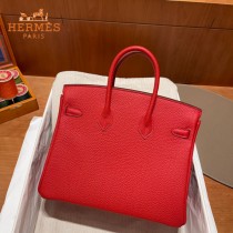 HERMES  红色   原單 鉑金包Brikin 25cm 進口togo皮  蜜蠟線 全鋼鍍K金五金