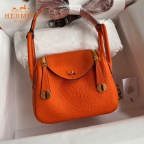 HERMES  橙色   原單半手縫Mini Lindy 19cm 進口TC皮