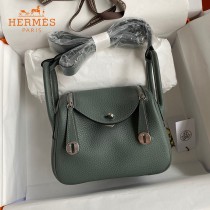 HERMES  杏仁绿   原單半手縫Mini Lindy 19cm 進口TC皮