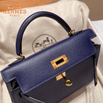 HERMES   宝石蓝   原單 Mini Kelly 二代  Epsom掌紋皮