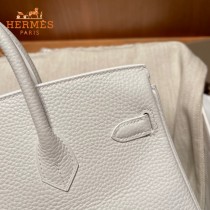 HERMES  纯白   原單 鉑金包Brikin 25cm 進口togo皮  蜜蠟線 全鋼鍍K金五金