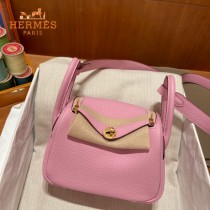 HERMES  粉色   原單半手縫Mini Lindy 19cm 進口TC皮