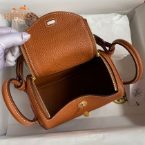 HERMES  金棕   原單半手縫Mini Lindy 19cm 進口TC皮