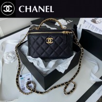 Chanel   AP2805-01   香奈兒原單新款手柄化妝盒帶鏡子顆粒小牛皮