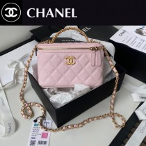 Chanel   AP2805-02   香奈兒原單新款手柄化妝盒帶鏡子顆粒小牛皮