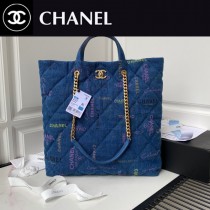 Chanel AS3128-01  香奈兒原單塗鴉牛仔購物袋