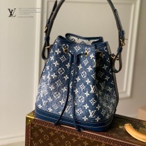 M59606 LV原單藍色牛仔 本款 Petit Noé 水桶包取材砂洗效果 Monogram 提花丹寧布