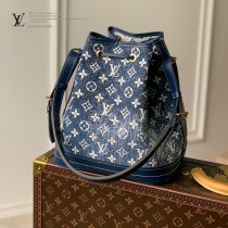 M59606 LV原單藍色牛仔 本款 Petit Noé 水桶包取材砂洗效果 Monogram 提花丹寧布