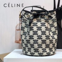 191142-002   CELINE 賽琳原單TRIOMPHE 刺繡織物抽繩包水桶包