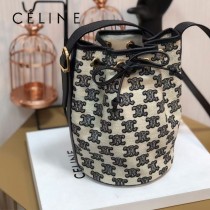 191142-002   CELINE 賽琳原單TRIOMPHE 刺繡織物抽繩包水桶包