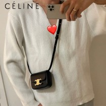 101513-01  CELINE賽琳 原單TRIOMRHE 迷你亮澤牛皮革手袋耳機包牛皮革