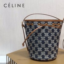 191142-003   CELINE 賽琳原單TRIOMPHE 刺繡織物抽繩包水桶包