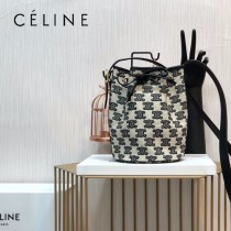 191142-002   CELINE 賽琳原單TRIOMPHE 刺繡織物抽繩包水桶包