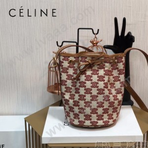 191142-001   CELINE 賽琳原單TRIOMPHE 刺繡織物抽繩包水桶包