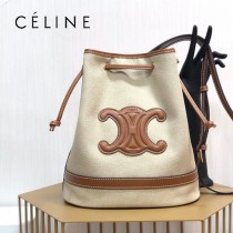 196752 CELINE 賽琳原單SEAU MARIN 織物和牛皮革手袋水桶包