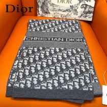 DIOR 經典原單黑藍色羊絨圍巾