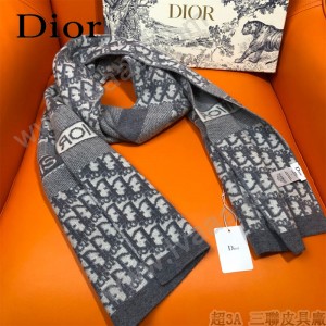 DIOR 經典原單黑藍色羊絨圍巾