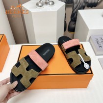 Hermes愛馬仕春夏經典情侶款磨砂皮二舅沙灘拖鞋