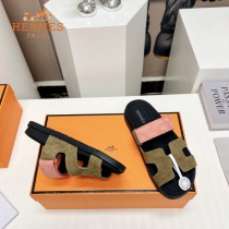 Hermes愛馬仕春夏經典情侶款磨砂皮二舅沙灘拖鞋