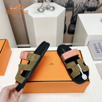 Hermes愛馬仕春夏經典情侶款磨砂皮二舅沙灘拖鞋
