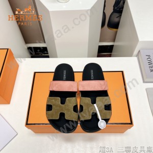 Hermes愛馬仕春夏經典情侶款磨砂皮二舅沙灘拖鞋