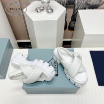PRADA普拉達 春夏最新爆款鬆糕鬆糕厚底交叉款涼鞋