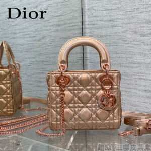 DIOR 三格香檳色戴妃 羊皮