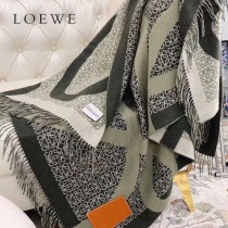 LOEWE羅意威新款Khaki Green卡其綠雙色羊毛提花毛毯披肩
