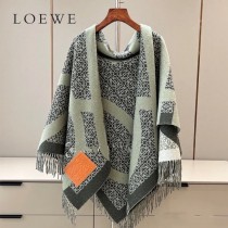 LOEWE羅意威新款Khaki Green卡其綠雙色羊毛提花毛毯披肩