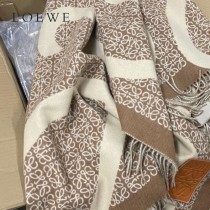 LOEWE羅意威新款Khaki Green卡其綠雙色羊毛提花毛毯披肩