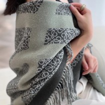 LOEWE羅意威新款Khaki Green卡其綠雙色羊毛提花毛毯披肩