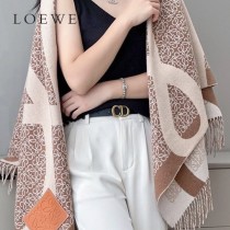 LOEWE羅意威新款Khaki Green卡其綠雙色羊毛提花毛毯披肩