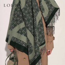 LOEWE羅意威新款Khaki Green卡其綠雙色羊毛提花毛毯披肩