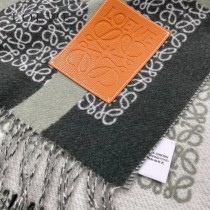 LOEWE羅意威新款Khaki Green卡其綠雙色羊毛提花毛毯披肩