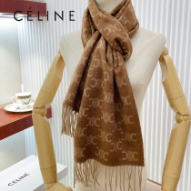 CELINE凱旋門散林老花羊絨圍巾