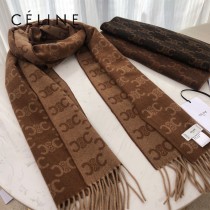 CELINE瑟琳新款凱旋門標誌羊絨長巾