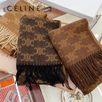 CELINE凱旋門散林老花羊絨圍巾